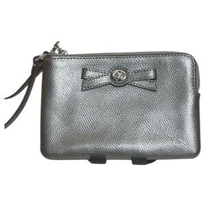 EUC Coach Metallic Silver Wristlet with Bow Detail